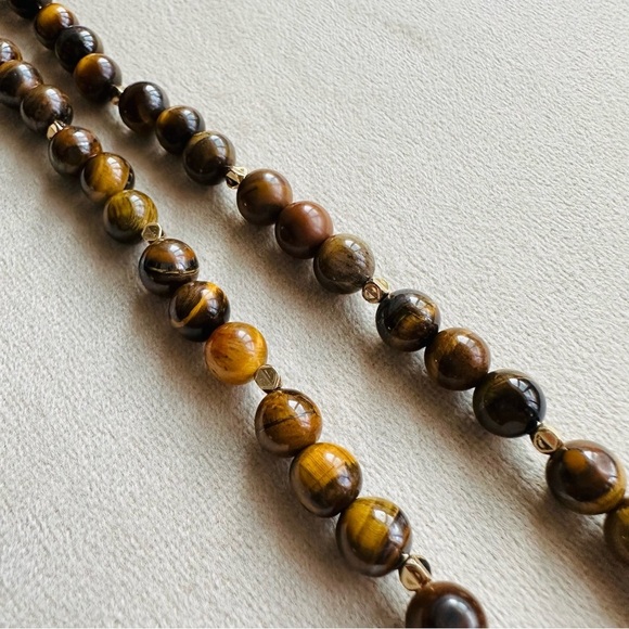 Genuine Tiger Eye Bead Necklace 18k Gold Plated Lion Pendant 18 Inches - Picture 16 of 17
